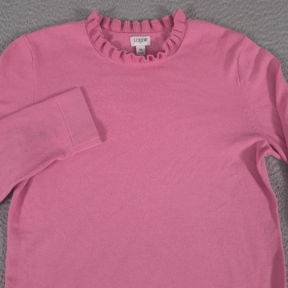 J.Crew Sweater Womens Medium Pink Cotton Ruffleneck Ruffle Detail Knit Pullover